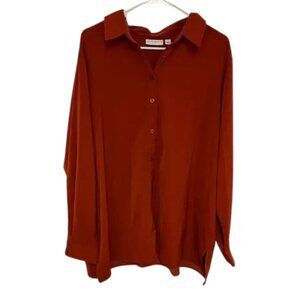 Susan Graver Women's Burnt Orange Button Down Collared Long Sleeve Shirt